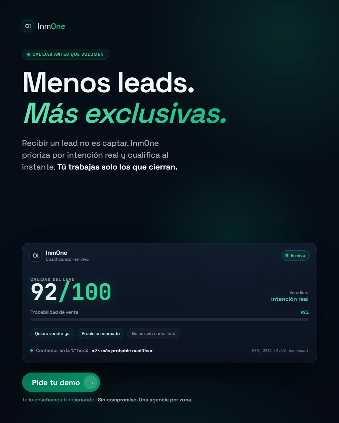 Anuncio de InmOne: menos leads, más exclusivas