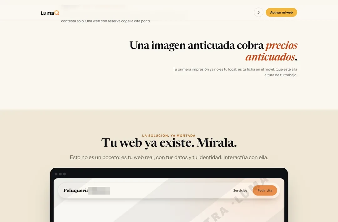 Página de propuesta con la muestra de la web