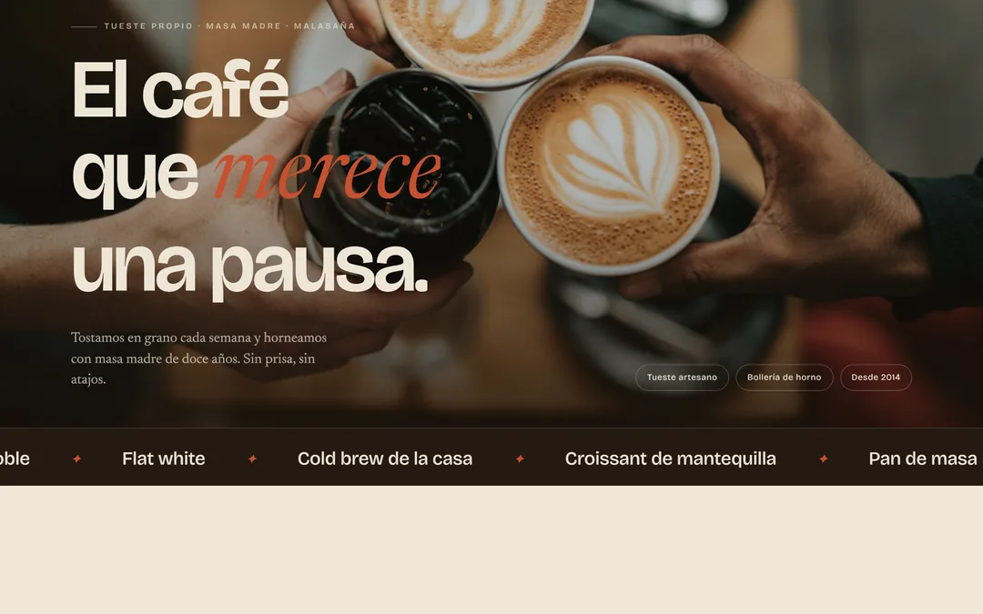 Web de café artesano con marquesina de carta