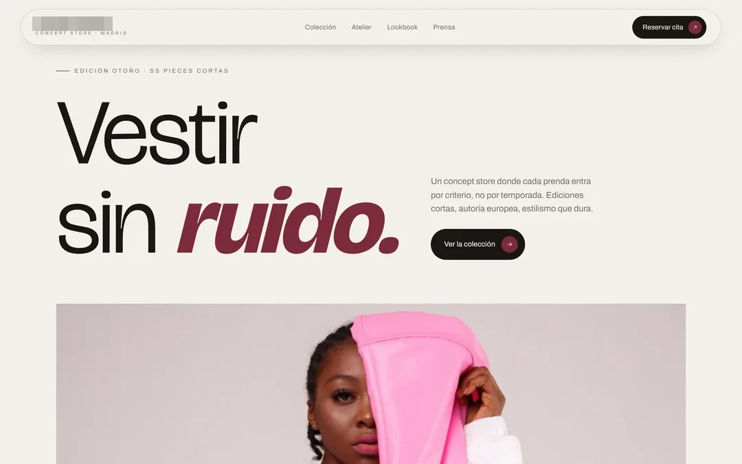 Web de moda, titular burdeos Vestir sin ruido